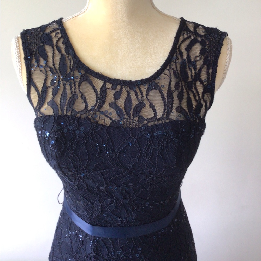 B. Darlin Navy Lace Mermaid Gown - Picture 10 of 12